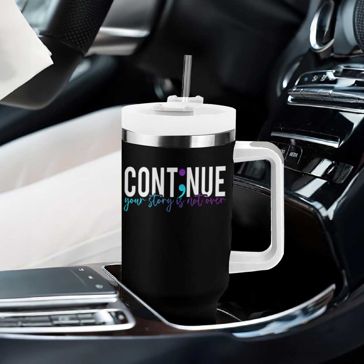Suicide Prevention Tumbler With Handle Continue Your Story Is Not Over Semicolon TS09 Print Your Wear
