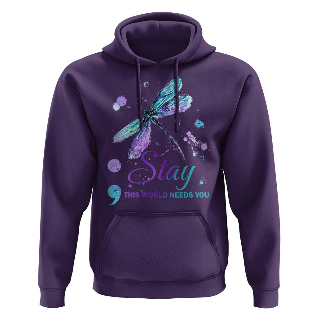 Suicide Prevention Stay Hoodie This World Needs You Semicolon Dragonflies TS09 Purple Print Your Wear