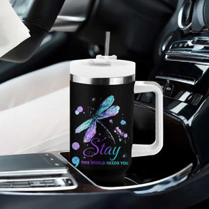 Suicide Prevention Stay Tumbler With Handle This World Needs You Semicolon Dragonflies TS09 Print Your Wear
