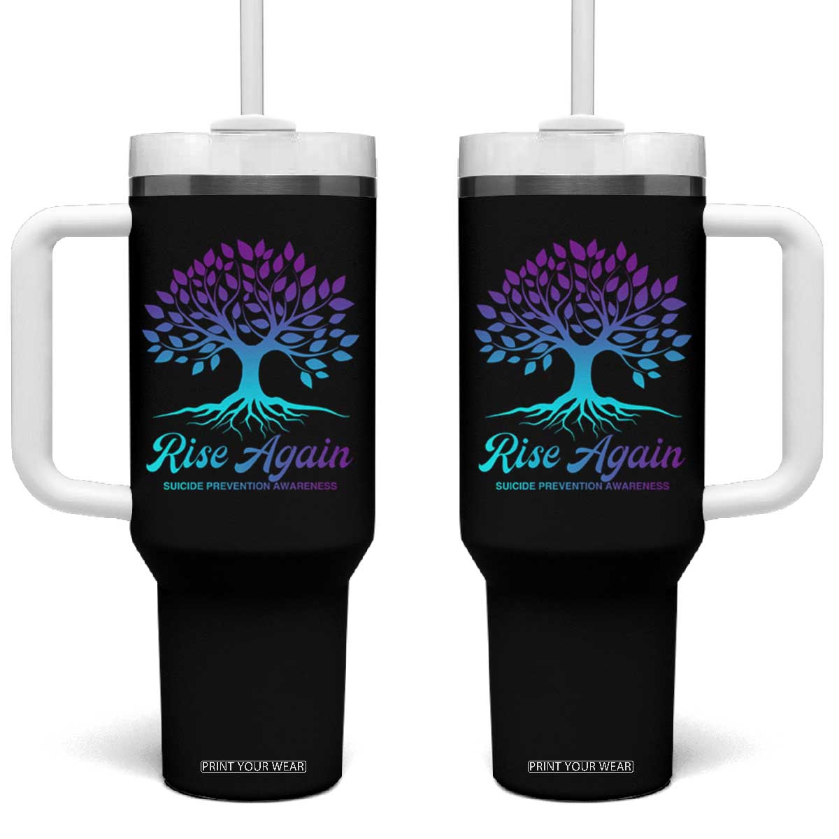 Suicide Prevention Rise Again Tumbler With Handle TS09 One Size: 40 oz Black Print Your Wear
