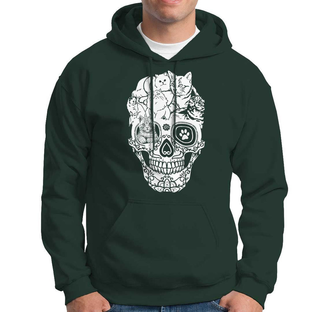 Cat Lover Hoodie Cats Skull Skeleton Cute And Scary TS09 Dark Forest Green Print Your Wear
