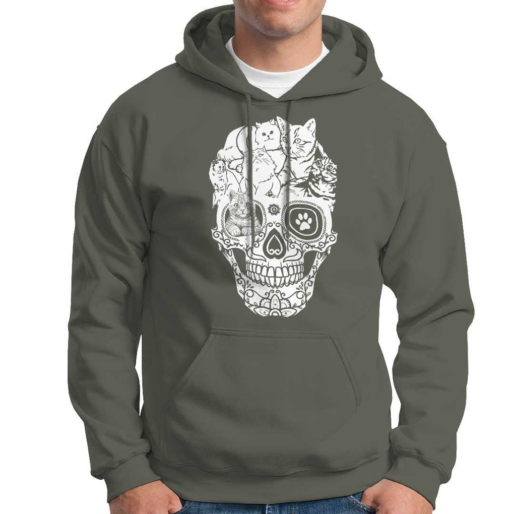 Cat Lover Hoodie Cats Skull Skeleton Cute And Scary TS09 Military Green Print Your Wear