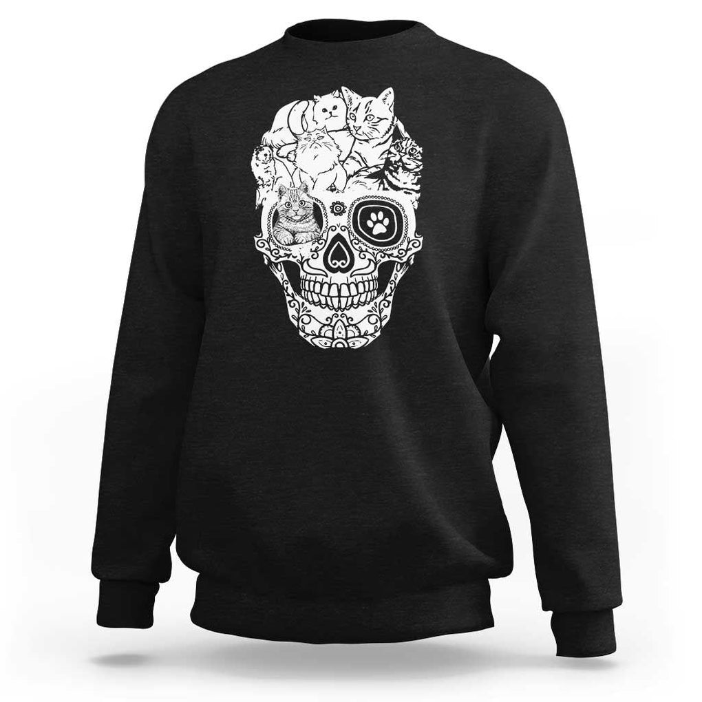 Cat Lover Sweatshirt Cats Skull Skeleton Cute And Scary TS09 Black Print Your Wear