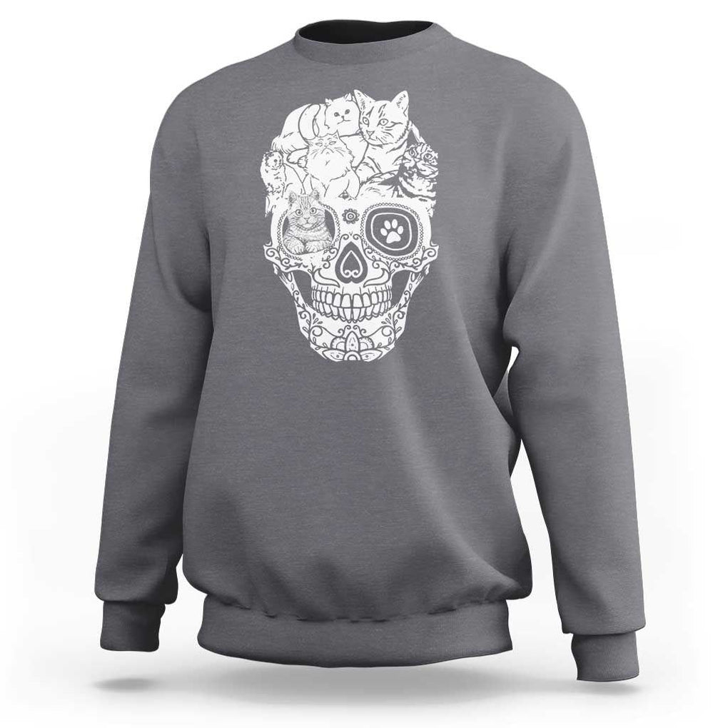 Cat Lover Sweatshirt Cats Skull Skeleton Cute And Scary TS09 Charcoal Print Your Wear