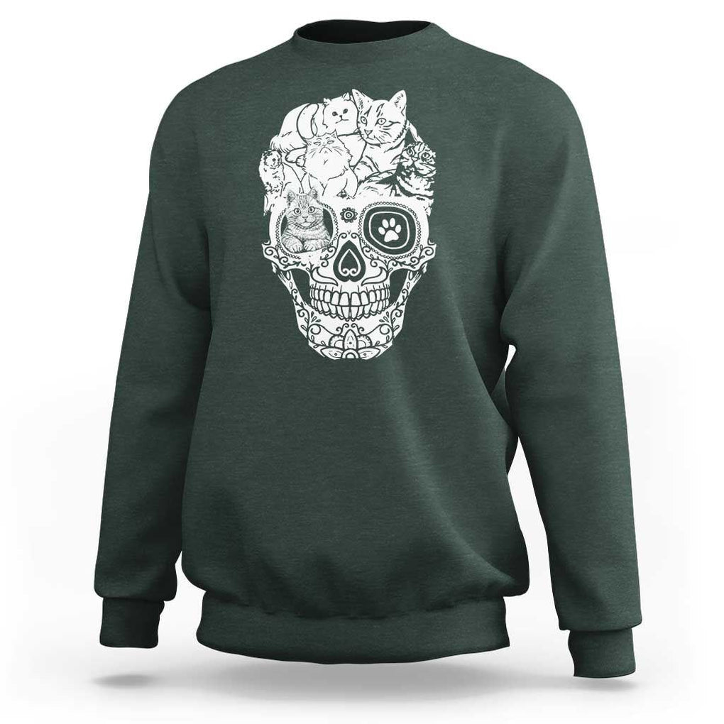 Cat Lover Sweatshirt Cats Skull Skeleton Cute And Scary TS09 Dark Forest Green Print Your Wear