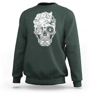 Cat Lover Sweatshirt Cats Skull Skeleton Cute And Scary TS09 Dark Forest Green Print Your Wear