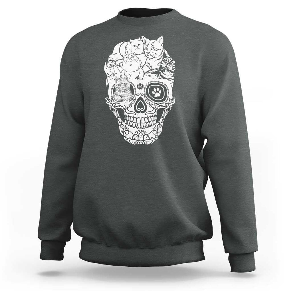 Cat Lover Sweatshirt Cats Skull Skeleton Cute And Scary TS09 Dark Heather Print Your Wear