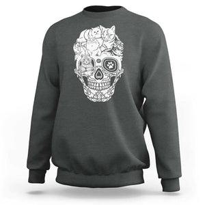Cat Lover Sweatshirt Cats Skull Skeleton Cute And Scary TS09 Dark Heather Print Your Wear