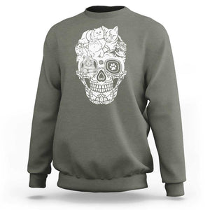 Cat Lover Sweatshirt Cats Skull Skeleton Cute And Scary TS09 Military Green Print Your Wear