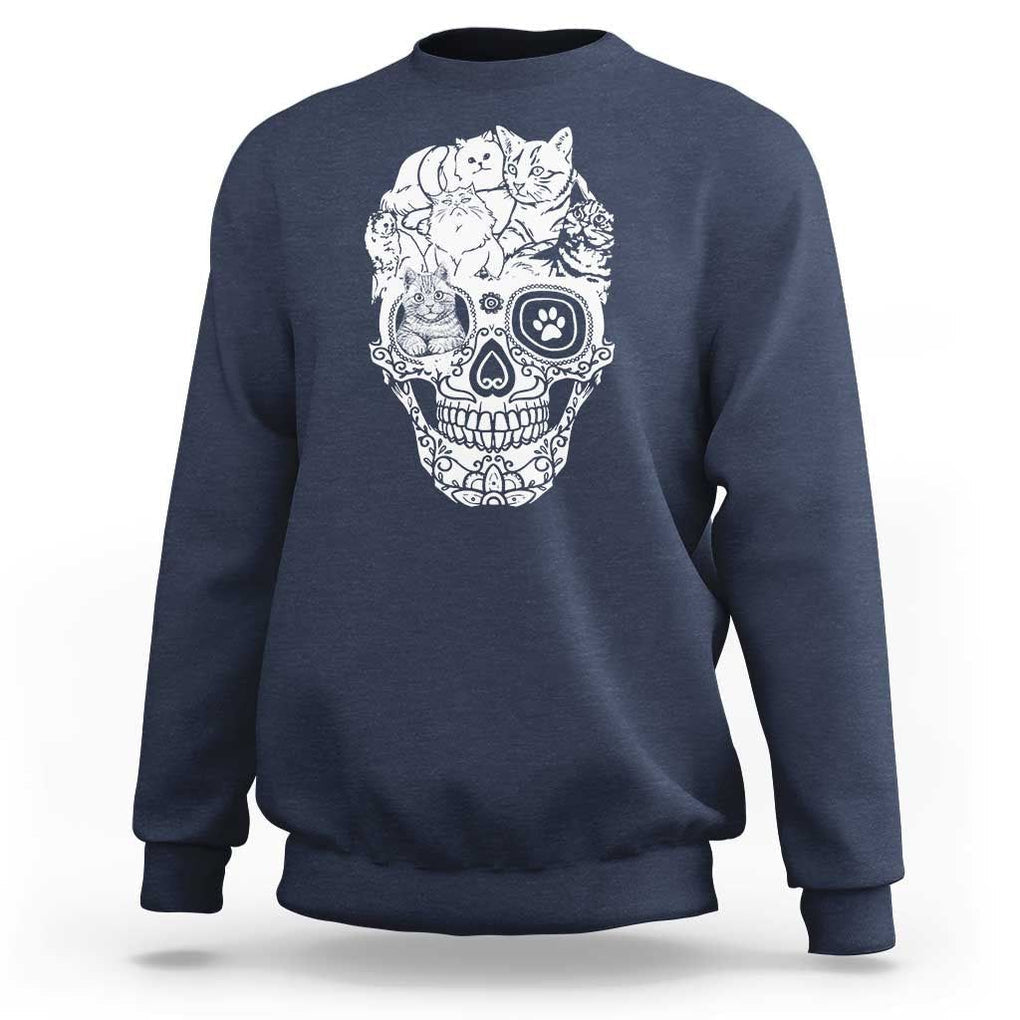 Cat Lover Sweatshirt Cats Skull Skeleton Cute And Scary TS09 Navy Print Your Wear