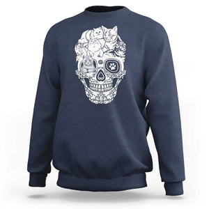 Cat Lover Sweatshirt Cats Skull Skeleton Cute And Scary TS09 Navy Print Your Wear