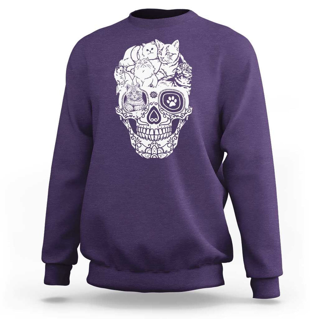Cat Lover Sweatshirt Cats Skull Skeleton Cute And Scary TS09 Purple Print Your Wear