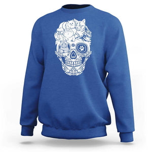 Cat Lover Sweatshirt Cats Skull Skeleton Cute And Scary TS09 Royal Blue Print Your Wear