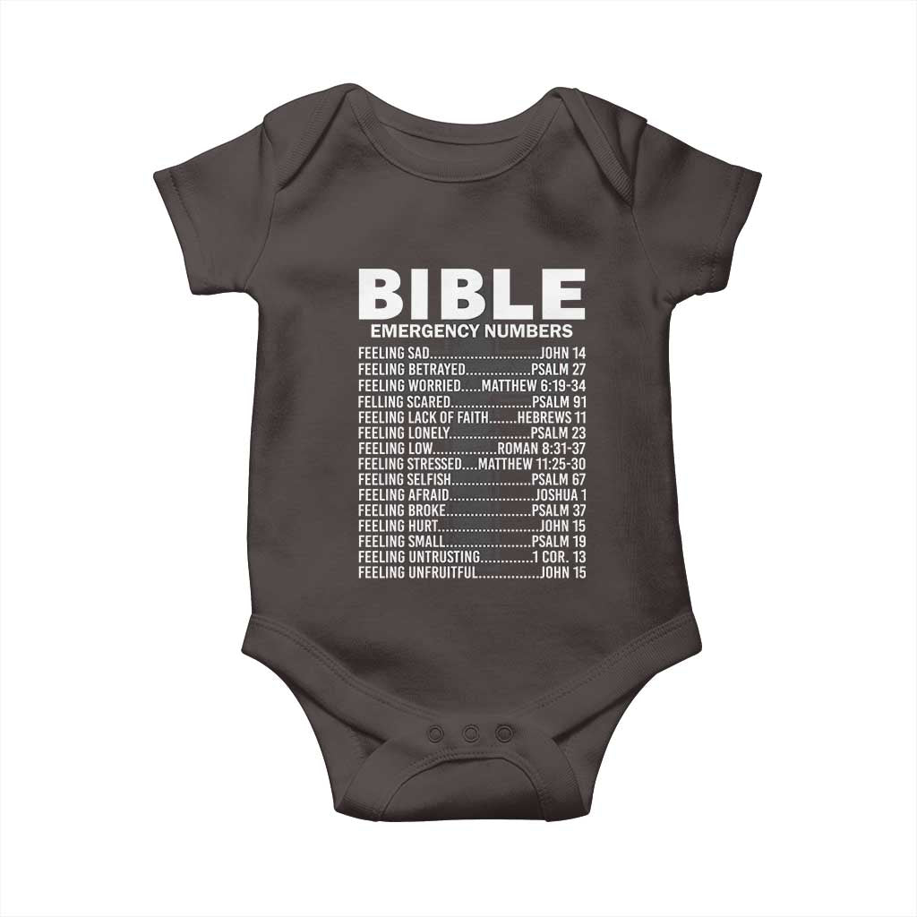 Christian Baby Onesie Bible Emergency Number TS09 Dark Chocolate Print Your Wear