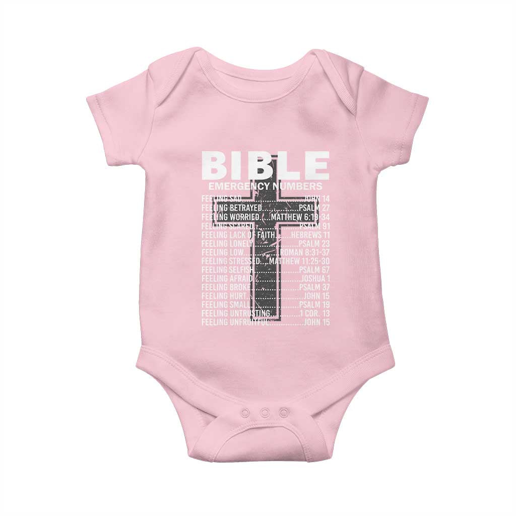 Christian Baby Onesie Bible Emergency Number TS09 Light Pink Print Your Wear