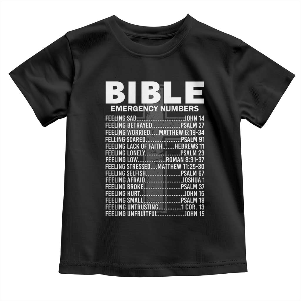 Christian Baby Shirt Bible Emergency Number TS09 Black Print Your Wear