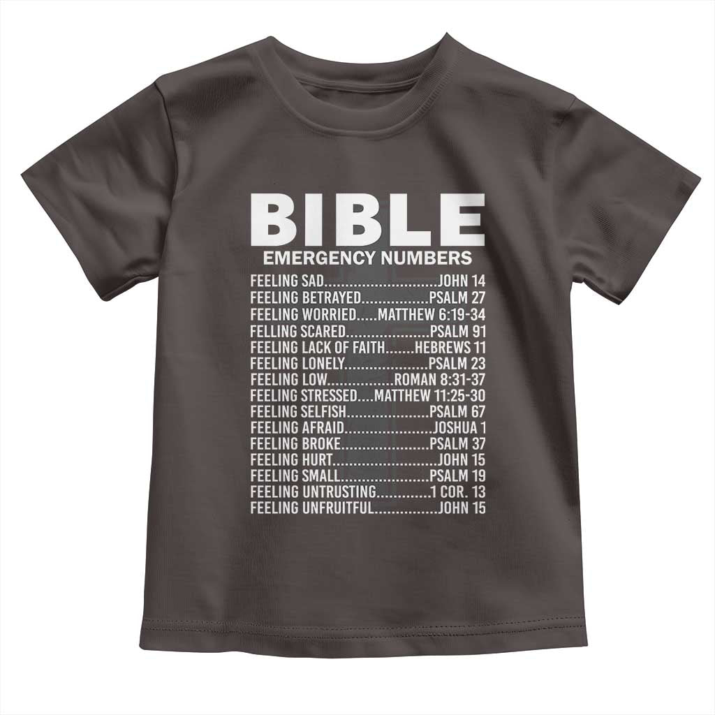 Christian Baby Shirt Bible Emergency Number TS09 Dark Chocolate Print Your Wear