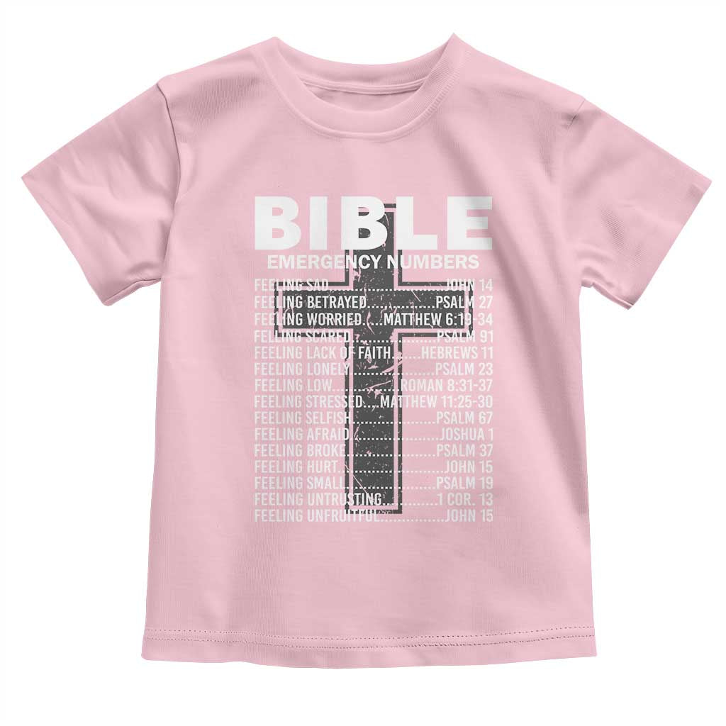 Christian Baby Shirt Bible Emergency Number TS09 Light Pink Print Your Wear