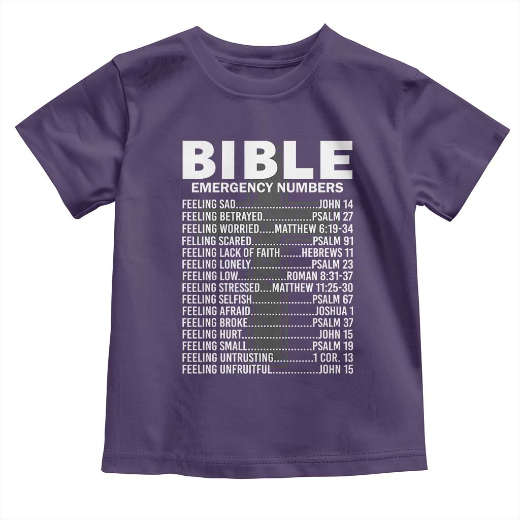 Christian Baby Shirt Bible Emergency Number TS09 Purple Print Your Wear