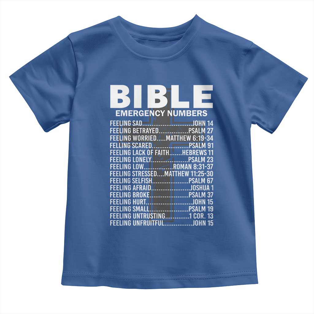 Christian Baby Shirt Bible Emergency Number TS09 Royal Blue Print Your Wear