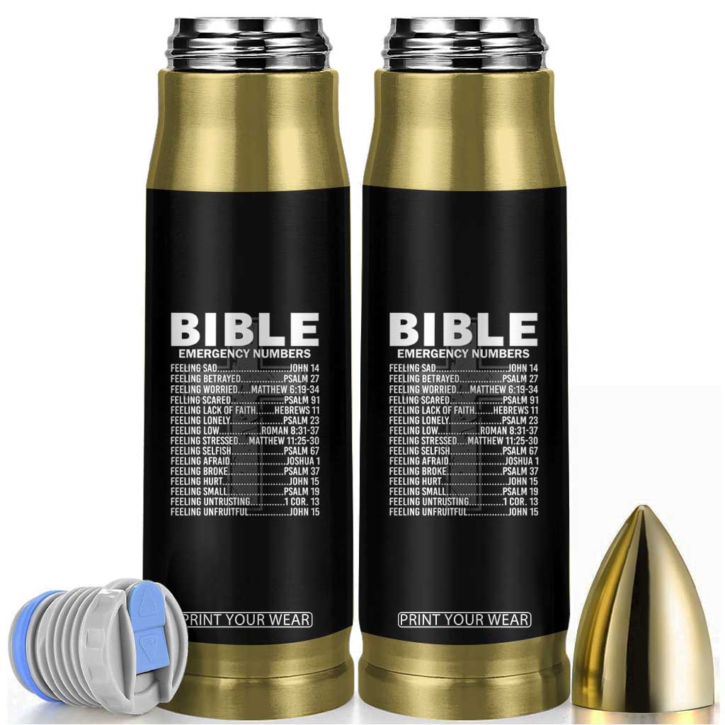 Christian Bullet Tumbler Bible Emergency Number TS09 Black Print Your Wear