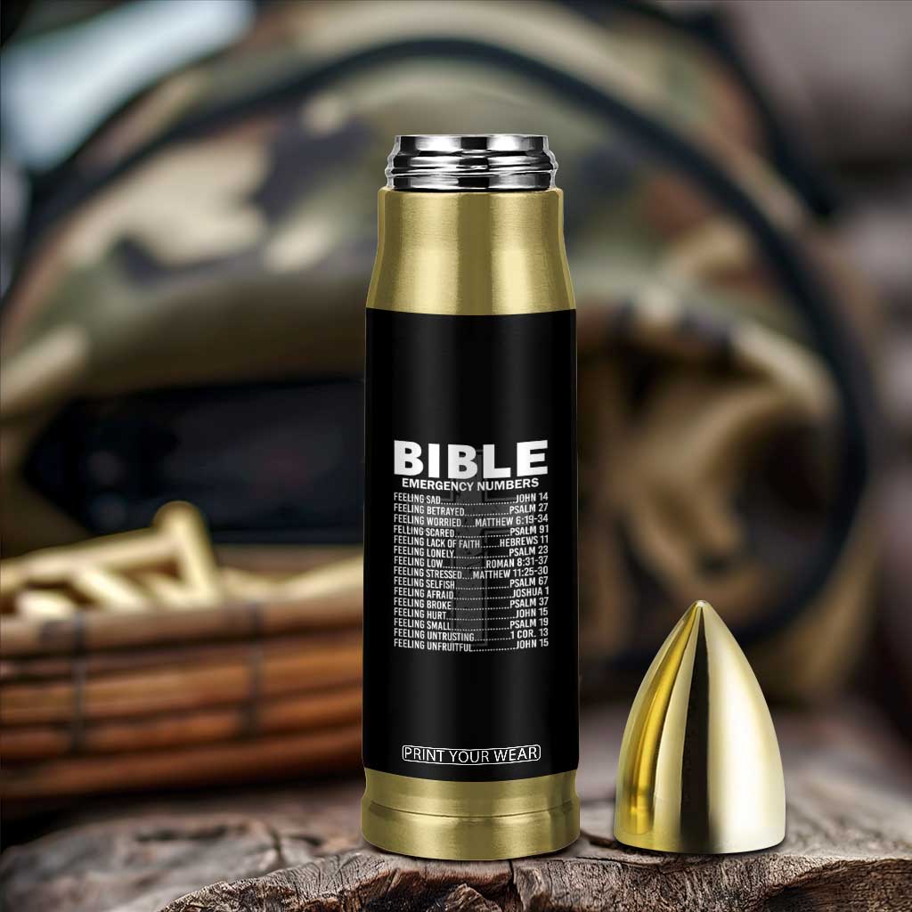 Christian Bullet Tumbler Bible Emergency Number TS09 Print Your Wear