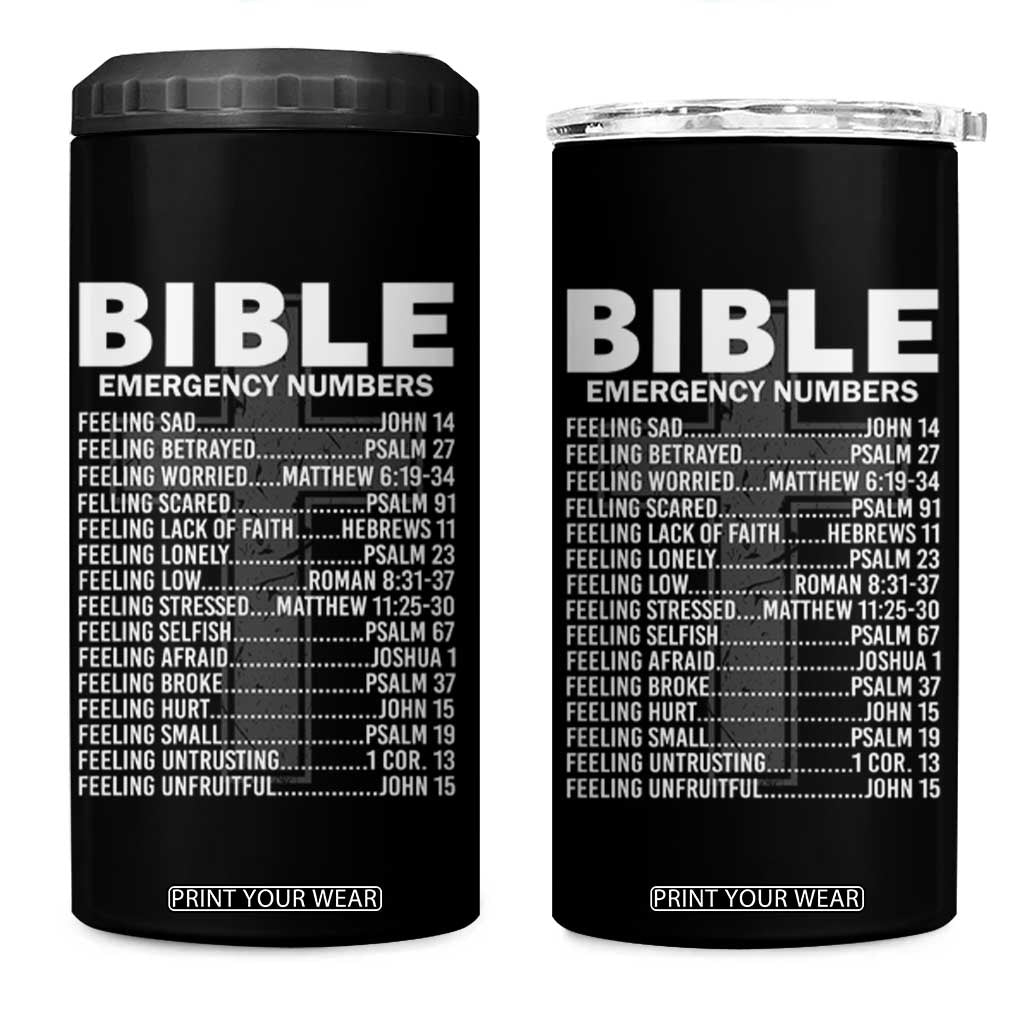 Christian 4 in 1 Can Cooler Tumbler Bible Emergency Number TS09 One Size: 16 oz Black Print Your Wear