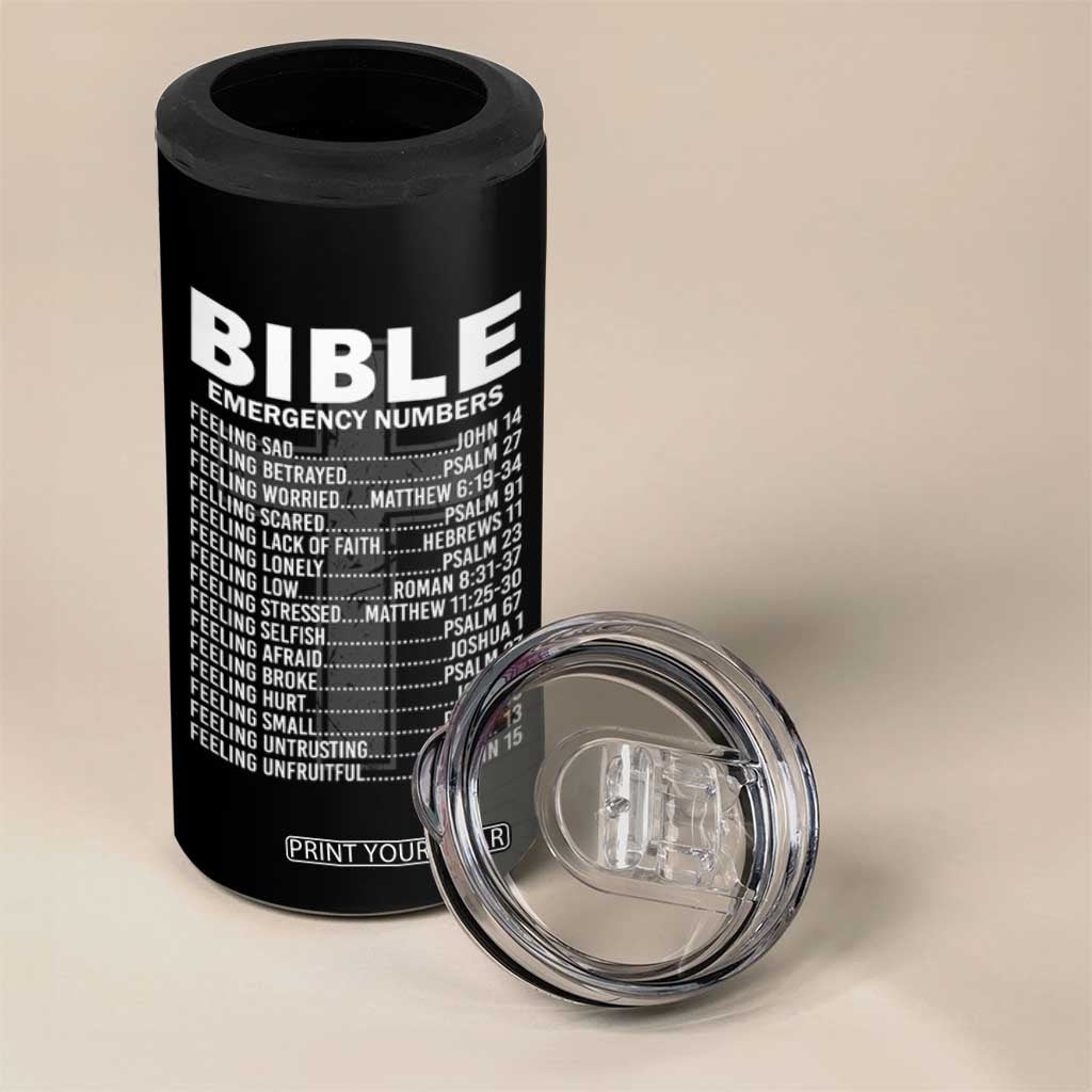Christian 4 in 1 Can Cooler Tumbler Bible Emergency Number TS09 Print Your Wear