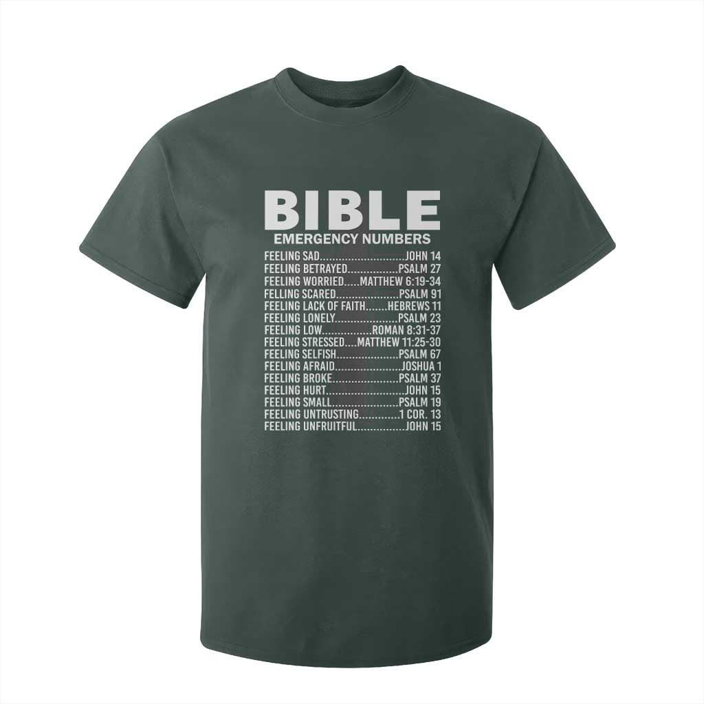 Christian T Shirt For Kid Bible Emergency Number TS09 Dark Forest Green Print Your Wear