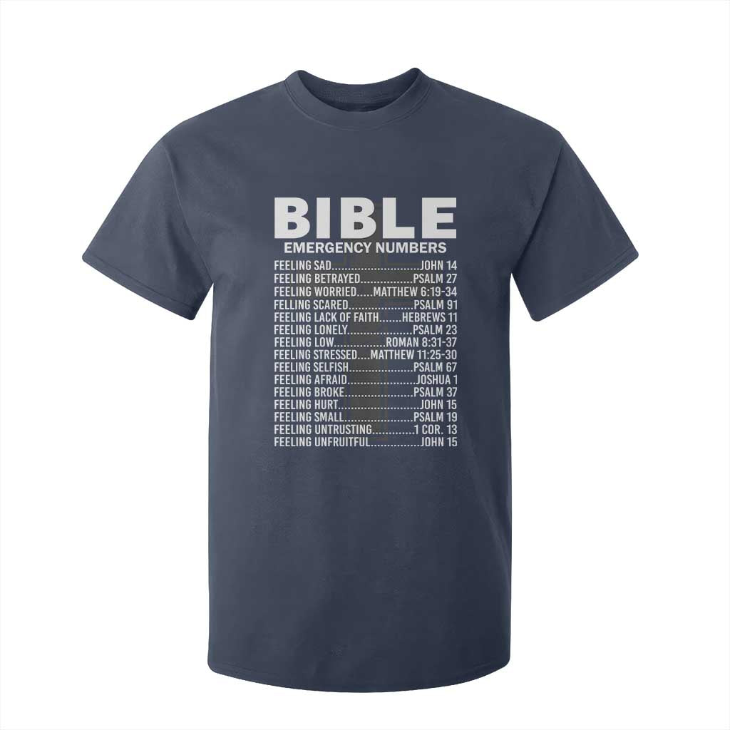 Christian T Shirt For Kid Bible Emergency Number TS09 Navy Print Your Wear