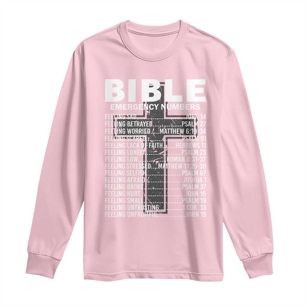 Christian Long Sleeve Shirt Bible Emergency Number TS09 Light Pink Print Your Wear
