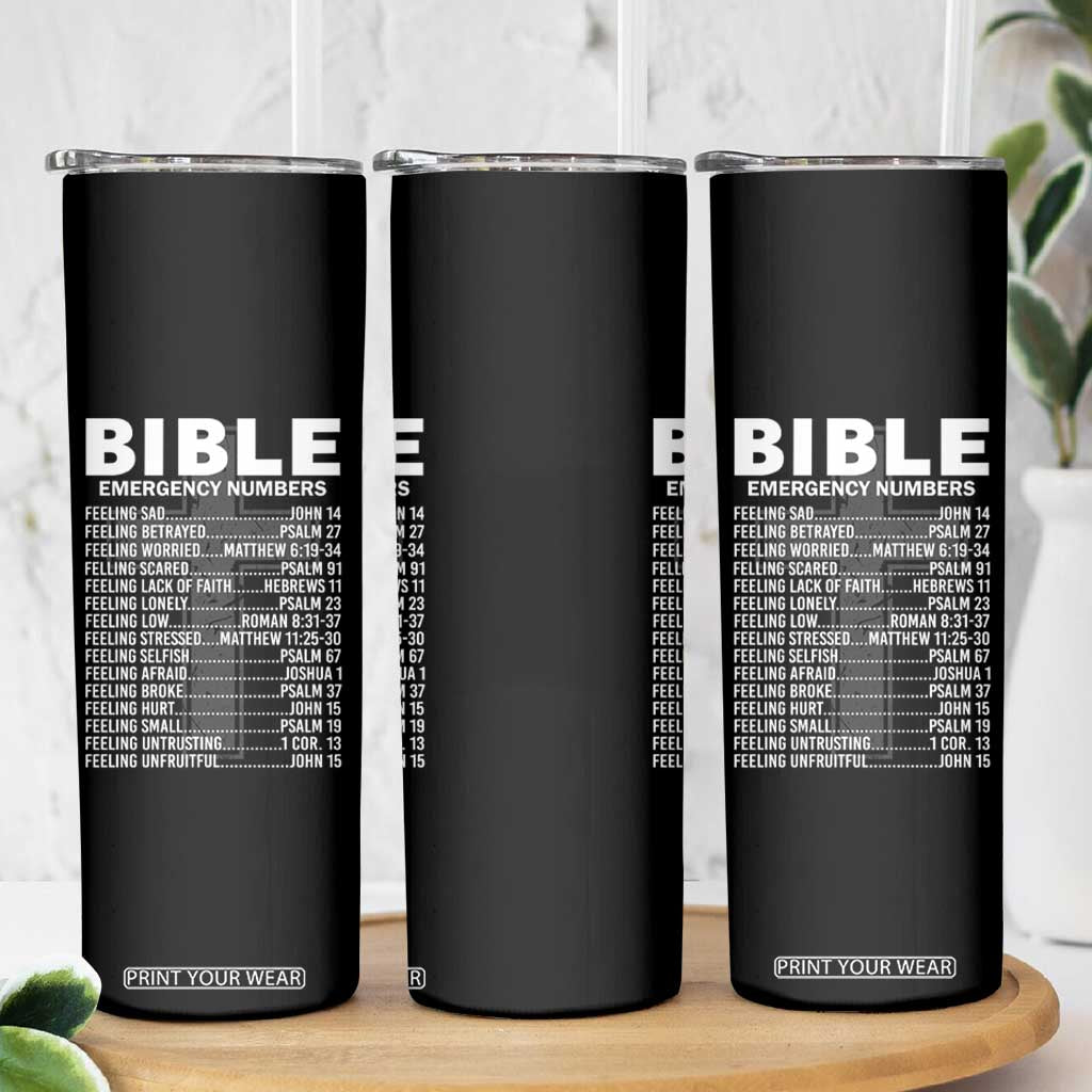 Christian Skinny Tumbler Bible Emergency Number TS09 Print Your Wear