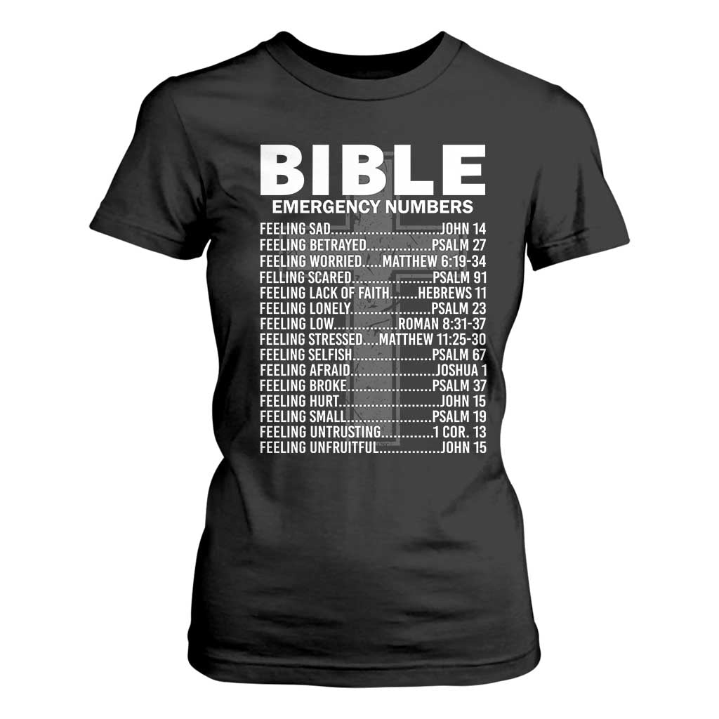 Christian T Shirt For Women Bible Emergency Number TS09 Black Print Your Wear