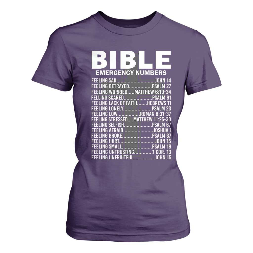 Christian T Shirt For Women Bible Emergency Number TS09 Purple Print Your Wear
