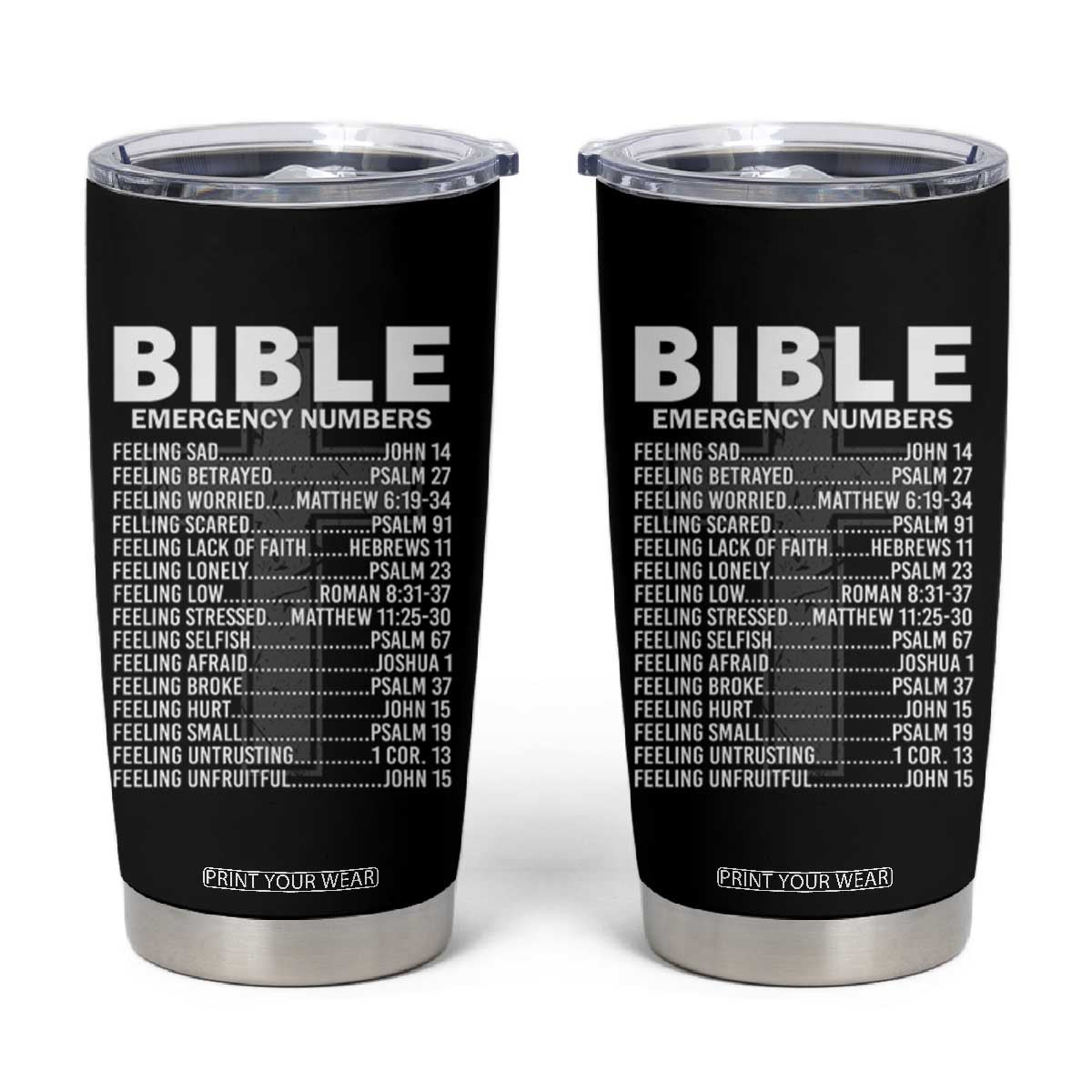 Christian Tumbler Cup Bible Emergency Number TS09 Black Print Your Wear