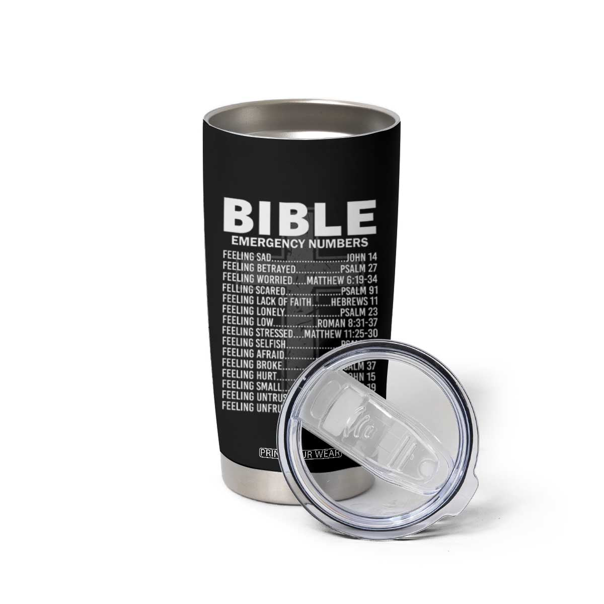Christian Tumbler Cup Bible Emergency Number TS09 Print Your Wear