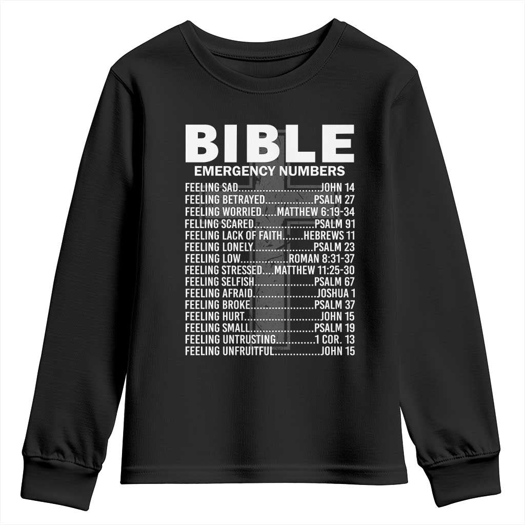 Christian Youth Sweatshirt Bible Emergency Number TS09 Black Print Your Wear
