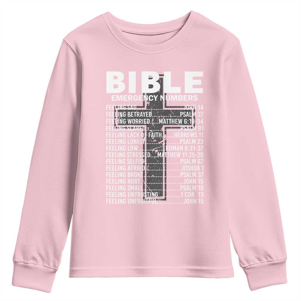 Christian Youth Sweatshirt Bible Emergency Number TS09 Light Pink Print Your Wear
