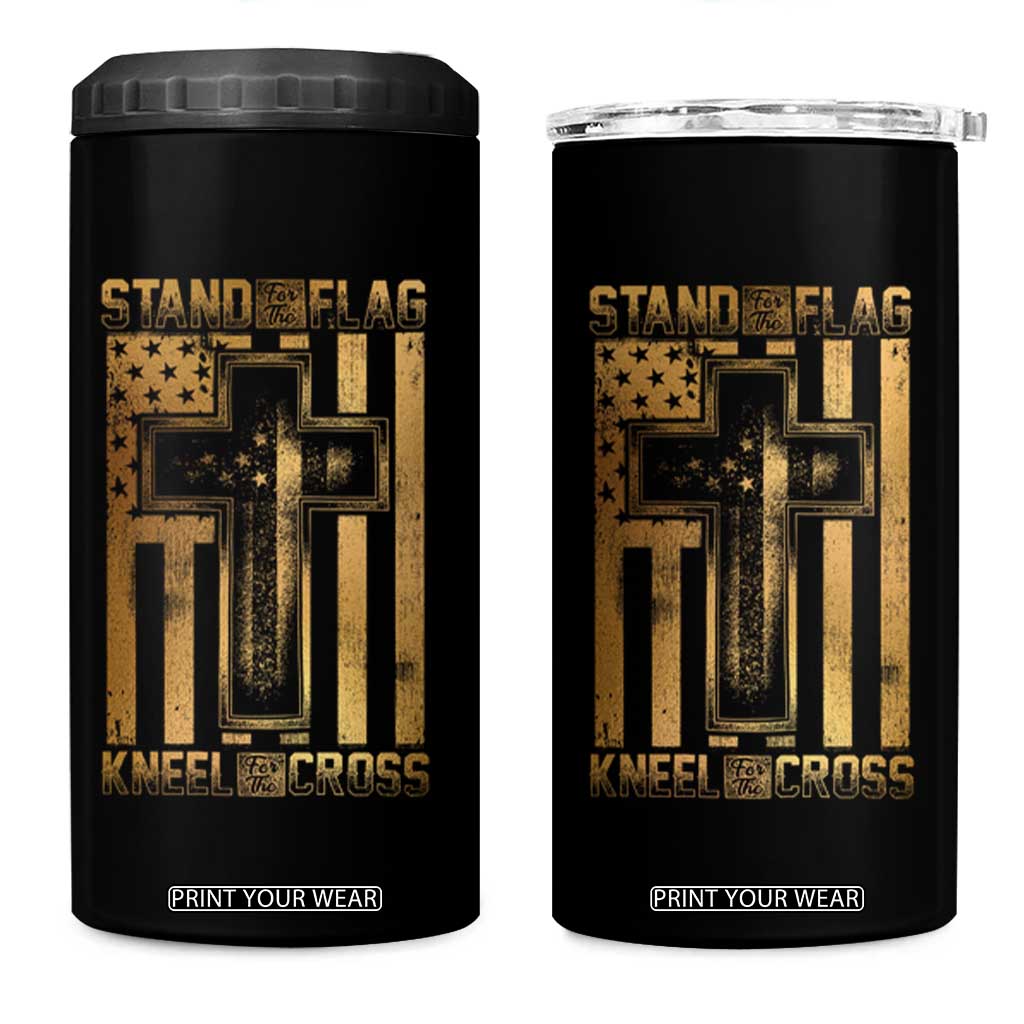 Christian Patriotic 4 in 1 Can Cooler Tumbler Stand For The Flag Kneel For The Cross American Christ Cross TS09 One Size: 16 oz Black Print Your Wear