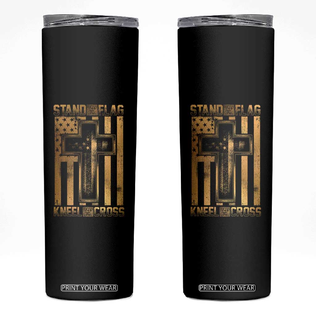Christian Patriotic Skinny Tumbler Stand For The Flag Kneel For The Cross American Christ Cross TS09 Black Print Your Wear