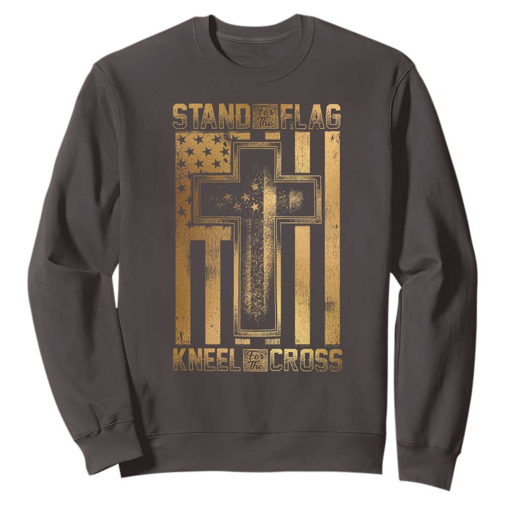 Christian Patriotic Sweatshirt Stand For The Flag Kneel For The Cross American Christ Cross TS09 Dark Chocolate Print Your Wear