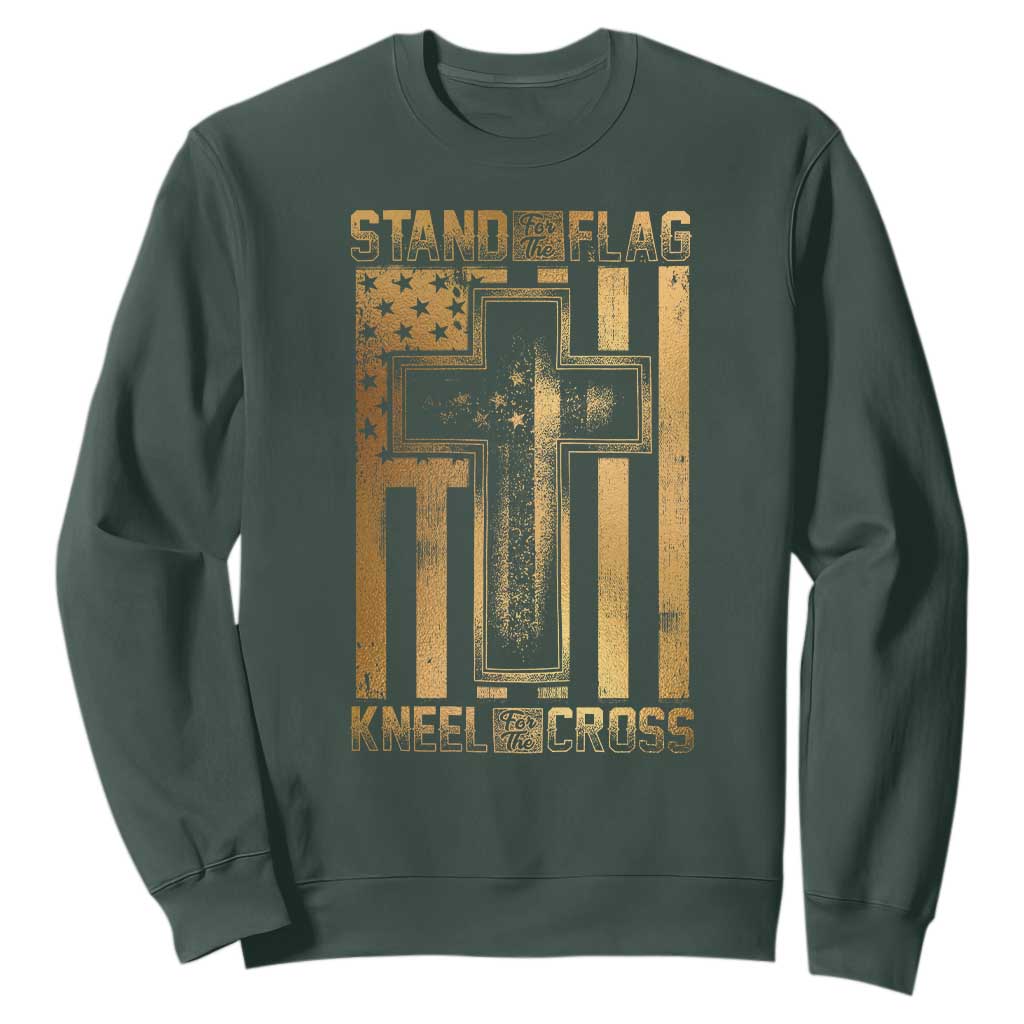 Christian Patriotic Sweatshirt Stand For The Flag Kneel For The Cross American Christ Cross TS09 Dark Forest Green Print Your Wear