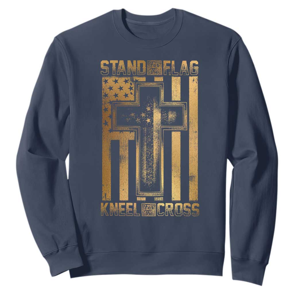Christian Patriotic Sweatshirt Stand For The Flag Kneel For The Cross American Christ Cross TS09 Navy Print Your Wear