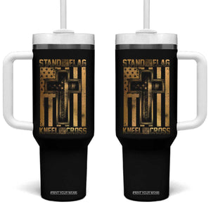 Christian Patriotic Tumbler With Handle Stand For The Flag Kneel For The Cross American Christ Cross TS09 One Size: 40 oz Black Print Your Wear