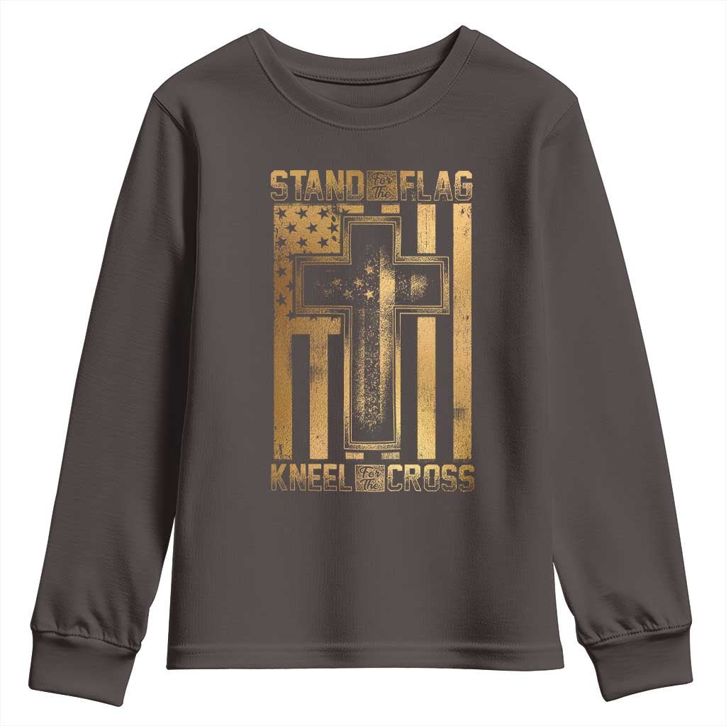 Christian Patriotic Youth Sweatshirt Stand For The Flag Kneel For The Cross American Christ Cross TS09 Dark Chocolate Print Your Wear