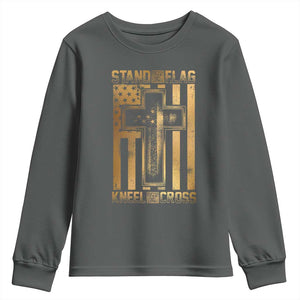 Christian Patriotic Youth Sweatshirt Stand For The Flag Kneel For The Cross American Christ Cross TS09 Dark Heather Print Your Wear