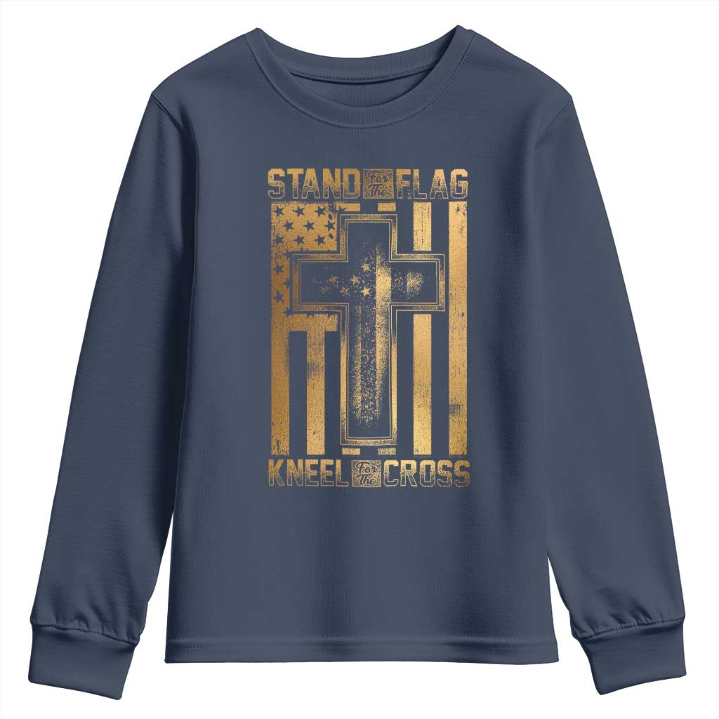 Christian Patriotic Youth Sweatshirt Stand For The Flag Kneel For The Cross American Christ Cross TS09 Navy Print Your Wear