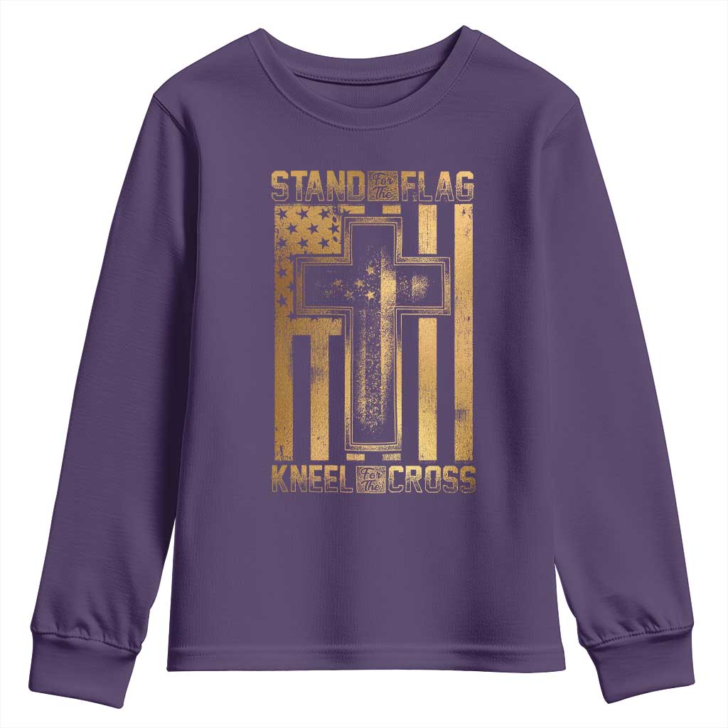 Christian Patriotic Youth Sweatshirt Stand For The Flag Kneel For The Cross American Christ Cross TS09 Purple Print Your Wear