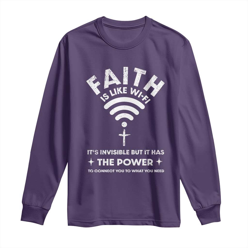 Funny Christian Long Sleeve Shirt Faith Is Like Wifi TS09 Purple Print Your Wear