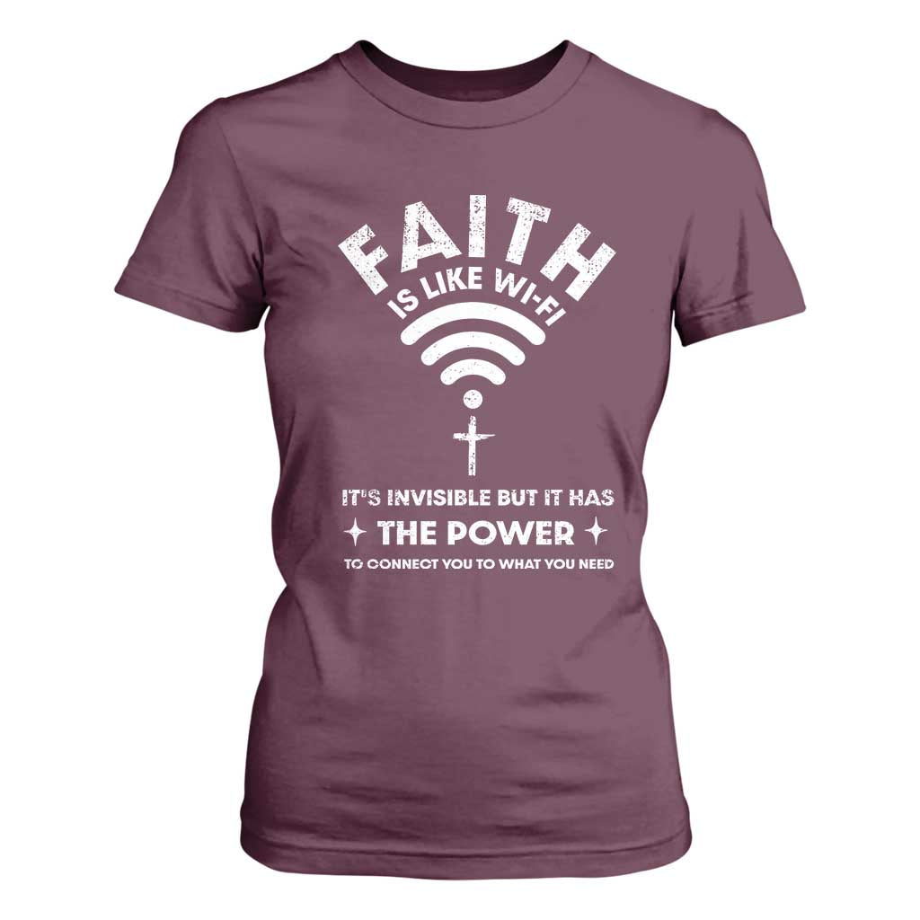 Funny Christian T Shirt For Women Faith Is Like Wifi TS09 Maroon Print Your Wear